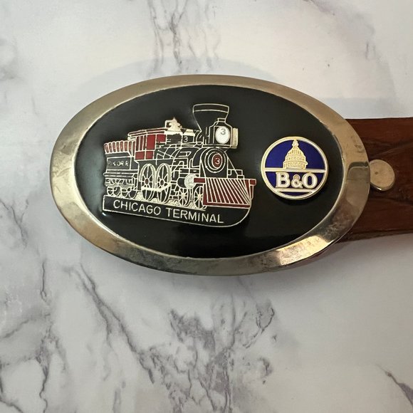 Chicago Terminal B&O Belt Buckle with Tooled Western Brown Belt - Picture 6 of 11